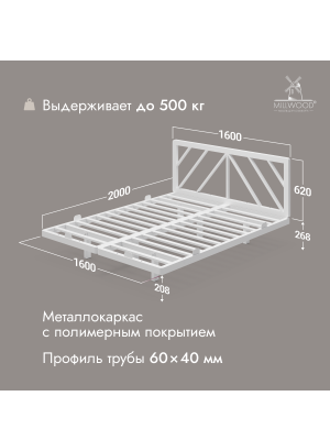 Кровать двуспальная Афина с RGB-подсветкой С изголовьем (2000х1600), Металлокаркас Белый