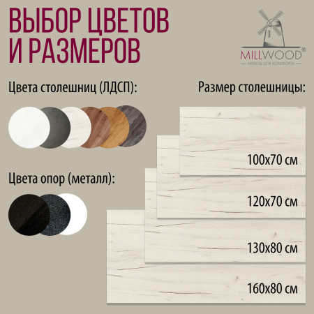 Стол Женева (1200х700) 18мм, ЛДСП Дуб белый крафт / Металлокаркас Белый