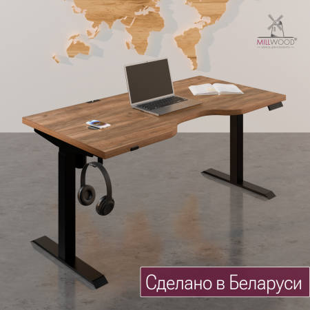Стол подъемный Смарт с вырезом (1600x800) ЛДСП Дуб табачный крафт \ Металлокаркас Черный