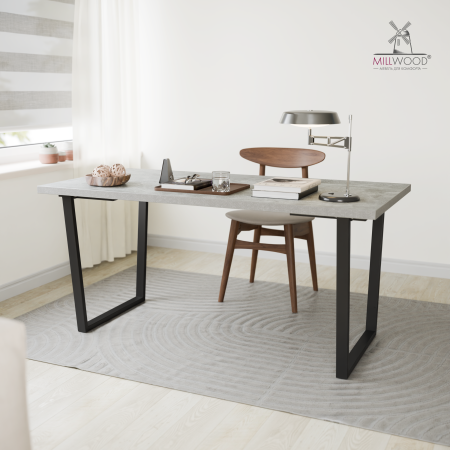 Стол Уэльс (1600х800), ЛДСП Бетон / Металлокаркас Черный