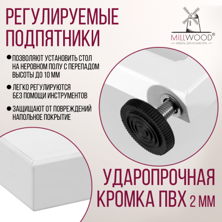 Стол раздвижной Лондон (1100/1500х700), ЛДСП Белый / Металлокаркас Белый