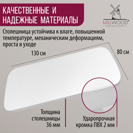 Столешница закругленная 1300х800х36, ЛДСП Белый