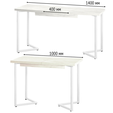 Стол раздвижной Лондон (1000/1400х600), ЛДСП Дуб белый крафт / Металлокаркас Белый