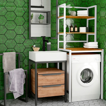 Стойка для стиральной машины Венеция 1, ЛДСП Дуб табачный крафт / Металлокаркас Белый