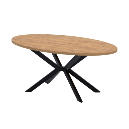 Стол Верона овальный (1800х1000), ЛДСП Дуб золотой крафт \ Металлокаркас Черный