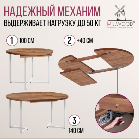 Стол раздвижной Лондон (D1000), ЛДСП Дуб табачный крафт / Металлокаркас Белый Стол раздвижной Лондон (D1000), ЛДСП Дуб табачный крафт / Металлокаркас Белый