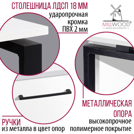 Стол руководителя Олесунн 2 с тумбой левой, ЛДСП Белый / Металлокаркас Черный