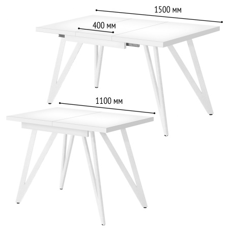 Стол раздвижной Женева 3 (1100/1500х700), ЛДСП Белый / Металлокаркас Белый