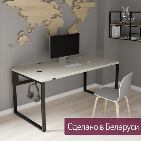 Стол Каир Смарт (1600х800) ЛДСП Дуб белый крафт \ Металлокаркас Черный
