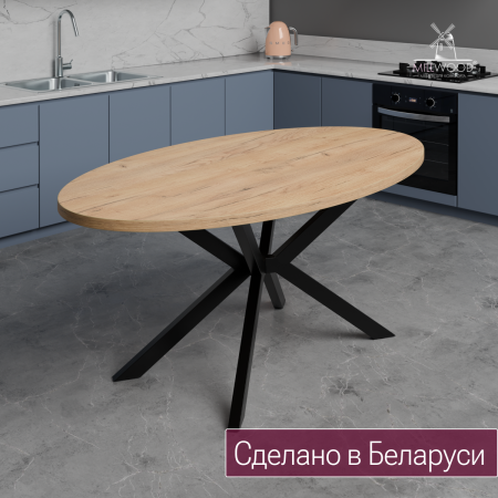 Стол Верона овальный (1800х1000), ЛДСП Дуб золотой крафт \ Металлокаркас Черный