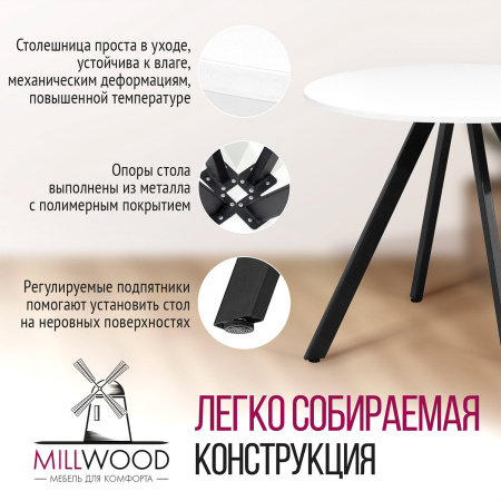 Стол Олесунн (D1000) 18мм, ЛДСП Белый / Металлокаркас Черный