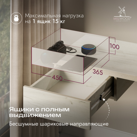 Стол консольный Берген (1800x500), ЛДСП Дуб белый крафт \ Металлокаркас Черный