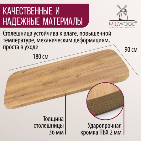 Столешница закругленная 1800х900х36, ЛДСП Дуб золотой крафт