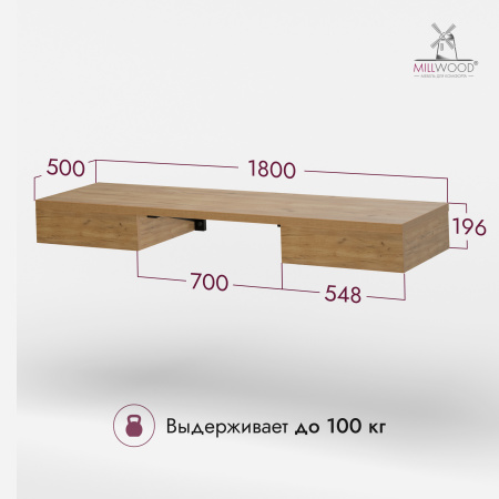 Стол консольный Берген (1800x500), ЛДСП Дуб золотой крафт \ Металлокаркас Черный