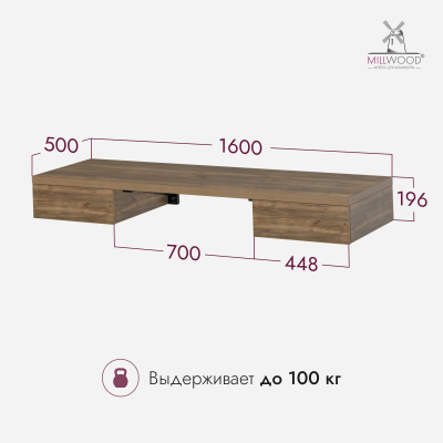 Стол консольный Берген (1600х500), ЛДСП Дуб табачный крафт \ Металлокаркас Черный