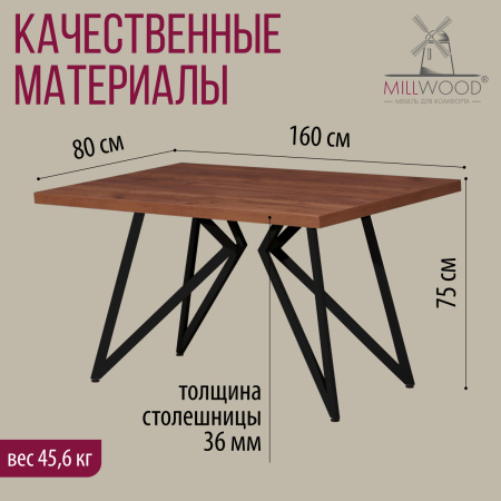 Стол Женева (1600х800), ЛДСП Дуб табачный крафт / Металлокаркас Графит