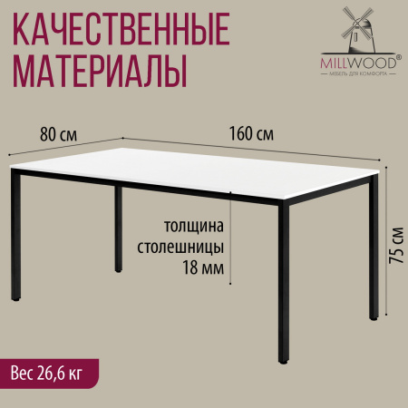 Стол Сеул (1600х800), ЛДСП Белый / Металлокаркас Графит Стол Сеул (1600х800), ЛДСП Белый / Металлокаркас Графит