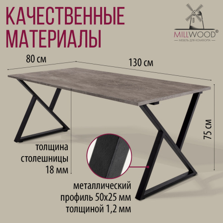 Стол Дели (1300х800) 18мм, ЛДСП Бетон / Металлокаркас Черный Стол Дели (1300х800) 18мм, ЛДСП Бетон / Металлокаркас Черный