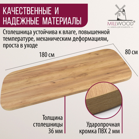 Столешница закругленная 1800х800х36, ЛДСП Дуб золотой крафт