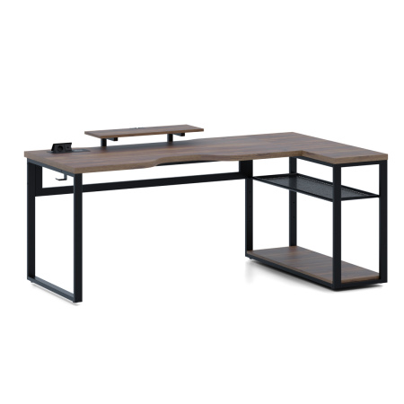 Стол угловой Каир с полкой (2000х1200), ЛДСП Дуб табачный крафт \ Металлокаркас Черный