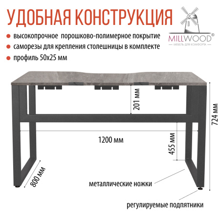 Стол Каир 1 с вырезом (1300х850), ЛДСП Бетон / Металлокаркас Графит