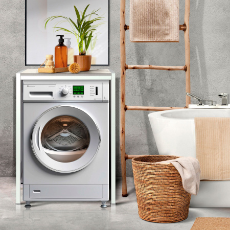 Стойка для стиральной машины Венеция 3, ЛДСП Дуб белый крафт / Металлокаркас Белый