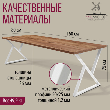 Стол Дели (1600х800), ЛДСП Дуб табачный крафт / Металлокаркас Белый Стол Дели (1600х800), ЛДСП Дуб табачный крафт / Металлокаркас Белый