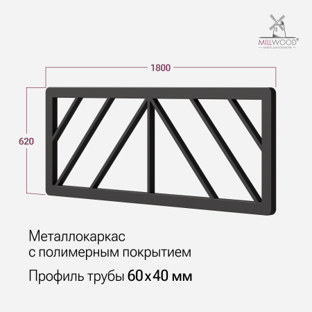 Изголовье для кровати Афина 1800 (180х62 см), Металлокаркас Черный