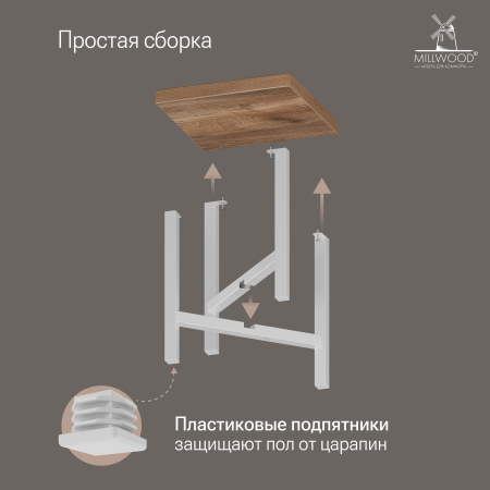 Табурет Баку ЛДСП Дуб табачный крафт \ Металлокаркас Белый