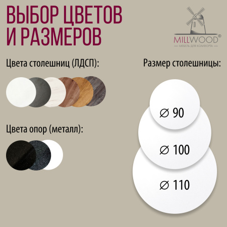 Стол Женева (D900), ЛДСП Белый / Металлокаркас Черный Стол Женева (D900), ЛДСП Белый / Металлокаркас Черный