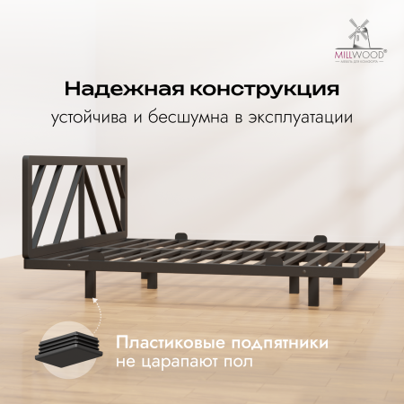 Кровать двуспальная Афина с RGB-подсветкой C изголовьем (2000х1800), Металлокаркас Черный 