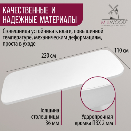 Столешница закругленная 2200х1100х36, ЛДСП Белый