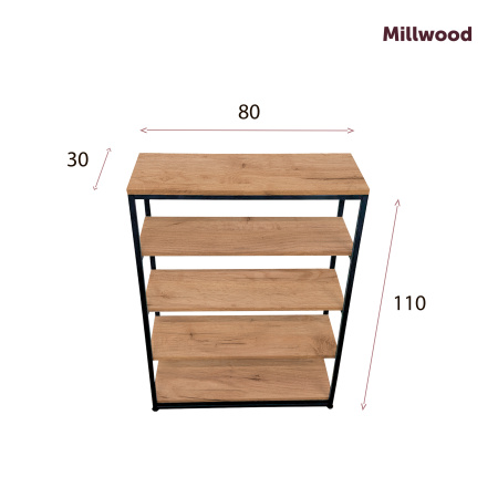 Стеллаж Лофт CH-5 (800х300х1100мм), ЛДСП Дуб золотой крафт / Металлокаркас Графит