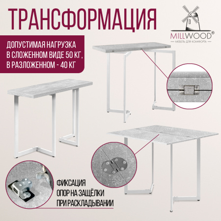 Стол-консоль Арлен 3, ЛДСП Бетон / Металлокаркас Белый