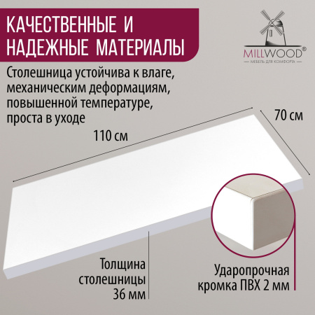 Столешница 1100х700х36, ЛДСП Белый