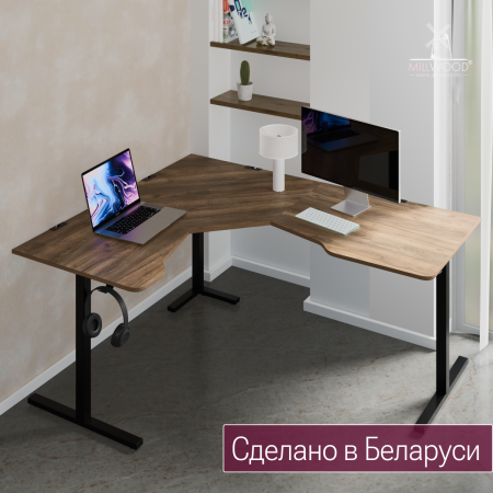 Стол угловой Турин 1500х1800 Дуб табачный крафт / Металлокаркас Черный