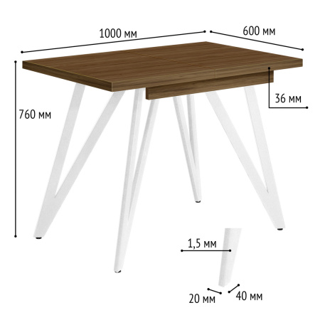 Стол раздвижной Женева 3 (1000/1400х600), ЛДСП Дуб табачный крафт / Металлокаркас Белый
