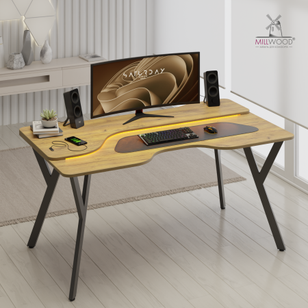 Стол компьютерный Осака (1600х900), ЛДСП Дуб золотой крафт \ Металлокаркас Черный