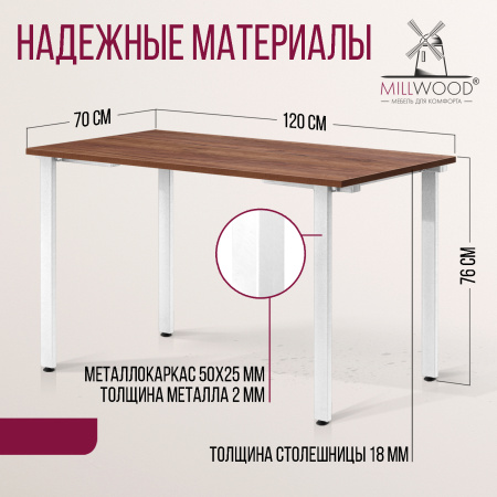 Стол Прага (1200х700) 18мм, ЛДСП Дуб табачный крафт / Металлокаркас Белый Стол Прага (1200х700) 18мм, ЛДСП Дуб табачный крафт / Металлокаркас Белый