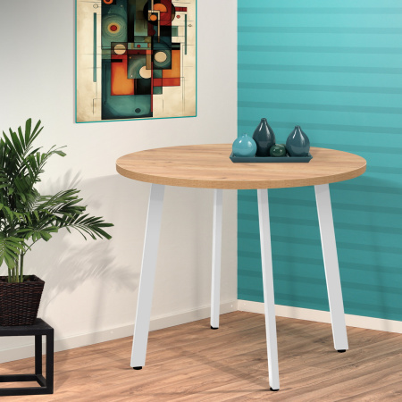 Стол Шанхай (D1000), ЛДСП Дуб золотой крафт / Металлокаркас Белый