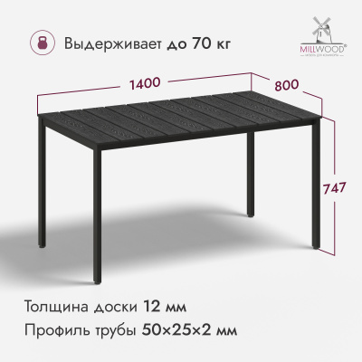 Стол Сеул Террасный (1400x800),  Заборная доска Серая \ Металлокаркас Черный