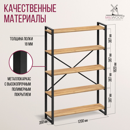 Стеллаж Лофт CH-4, ЛДСП Дуб золотой крафт / Металлокаркас Графит