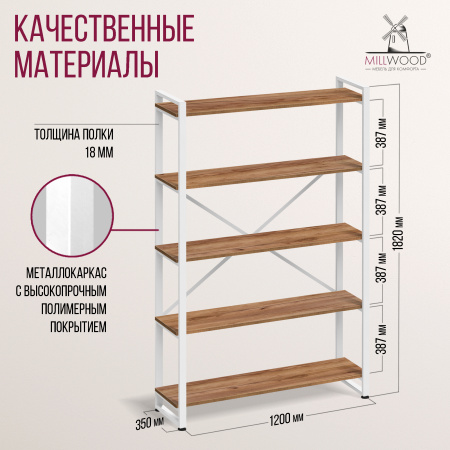 Стеллаж Лофт СН-4, ЛДСП Дуб табачный крафт / Металлокаркас Белый