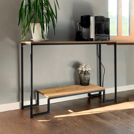 Стол-консоль Пекин 4, ЛДСП Дуб золотой крафт / Металлокаркас Черный