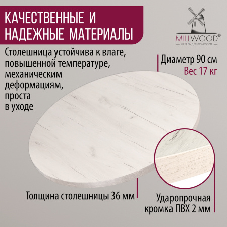 Столешница D900х36, ЛДСП Дуб белый крафт