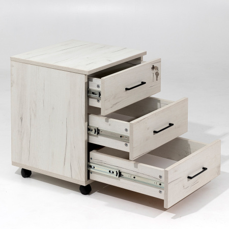 Тумба офисная подкатная с замком, ЛДСП Дуб белый крафт