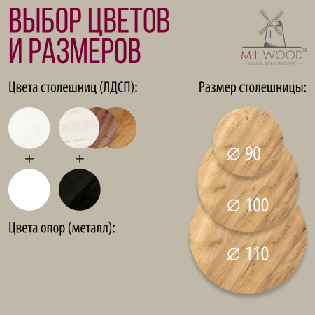 Стол Женева (D1000), ЛДСП Дуб золотой крафт / Металлокаркас Черный