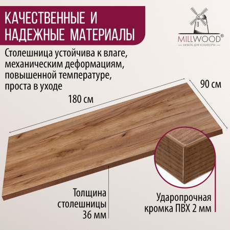 Столешница 1800х900х36, ЛДСП Дуб табачный крафт