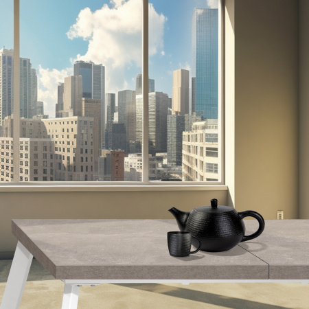 Стол Ванкувер раздвижной (1200/1520х700), ЛДСП Бетон / Металлокаркас Белый