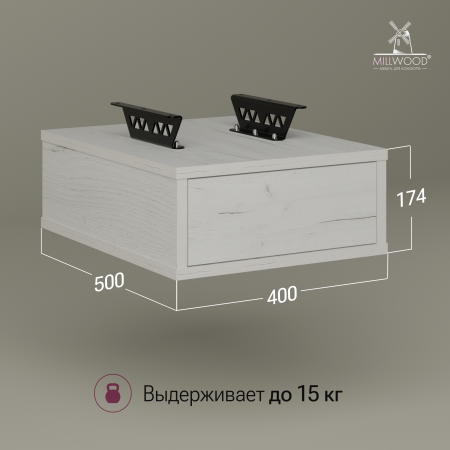 Ящики подвесные для стола 2 шт, ЛДСП Дуб белый крафт \ Металлокаркас Черный